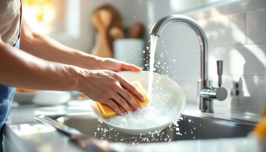 Un metodo per lavare i piatti a mano eliminando ogni traccia di sporco e germi